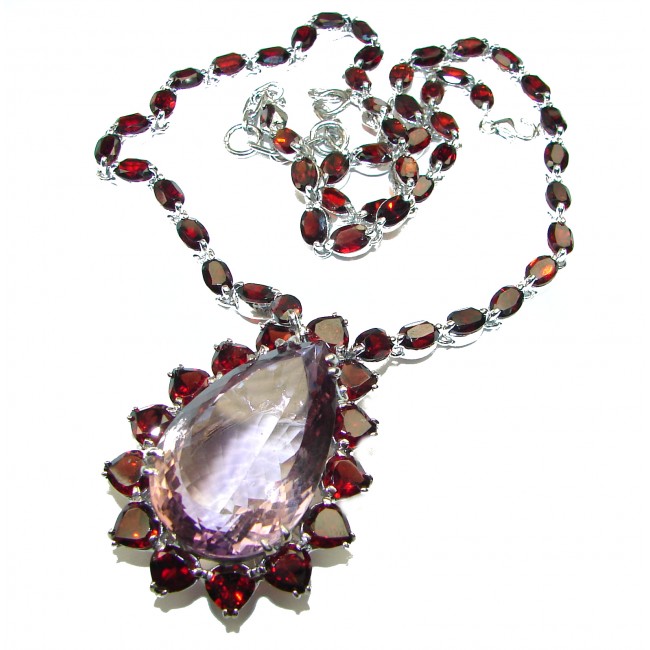Exquisite Beauty authentic Amethyst Garnet .925 Sterling Silver handcrafted necklace