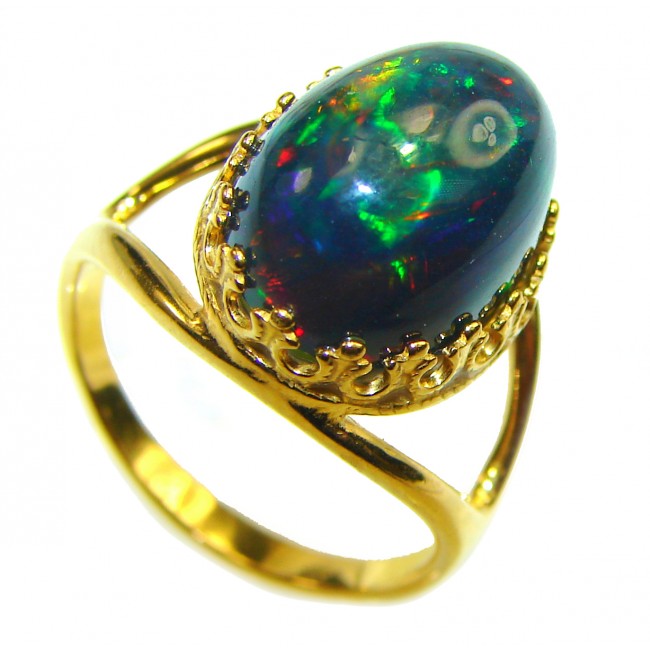 A New Planet Genuine 18.5 carat Black Opal 18K Gold over .925 Sterling Silver handmade Ring size 7