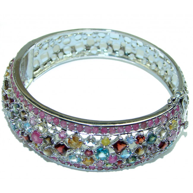 Spectacular authentic Multi-gems .925 Sterling Silver handmade bangle Bracelet