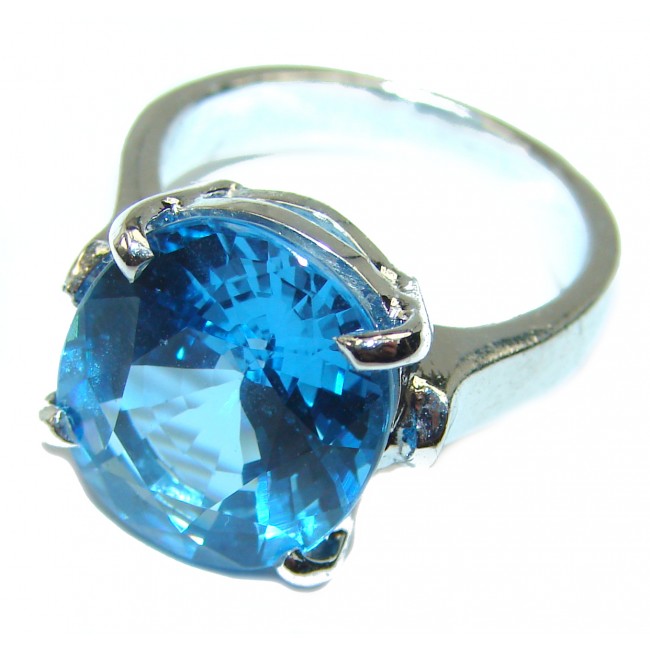 15.5 carat Swiss Blue Topaz .925 Sterling Silver handmade Ring size 5 3/4