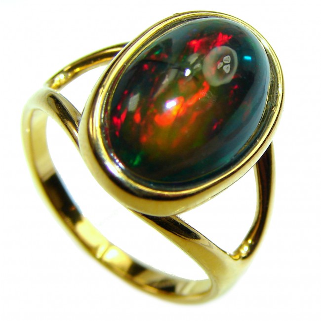 A COSMIC POWER Genuine Black Opal 18K Gold over .925 Sterling Silver handmade Ring size 6