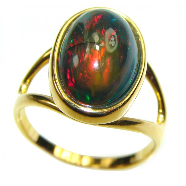 A COSMIC POWER Genuine Black Opal 18K Gold over .925 Sterling Silver handmade Ring size 6