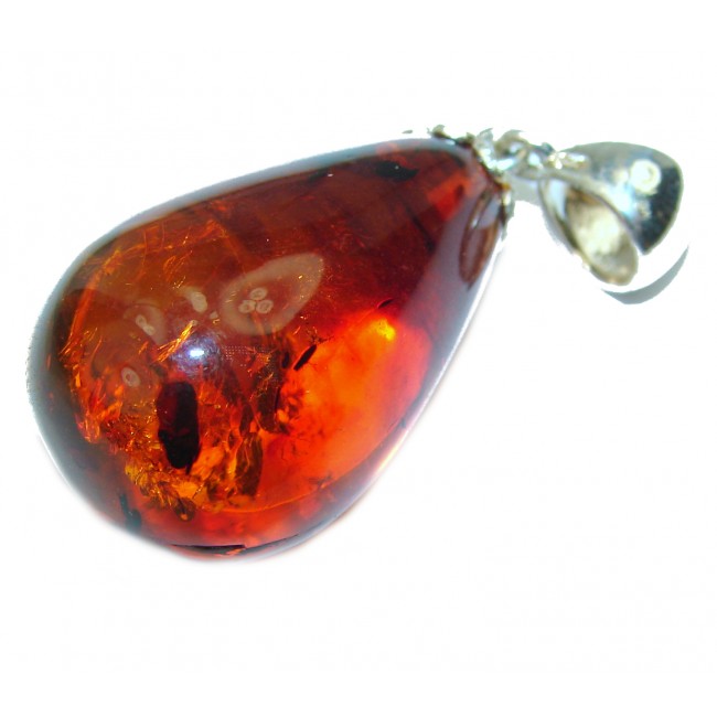 Golden Beauty Natural carved Baltic Amber .925 Sterling Silver handmade Pendant