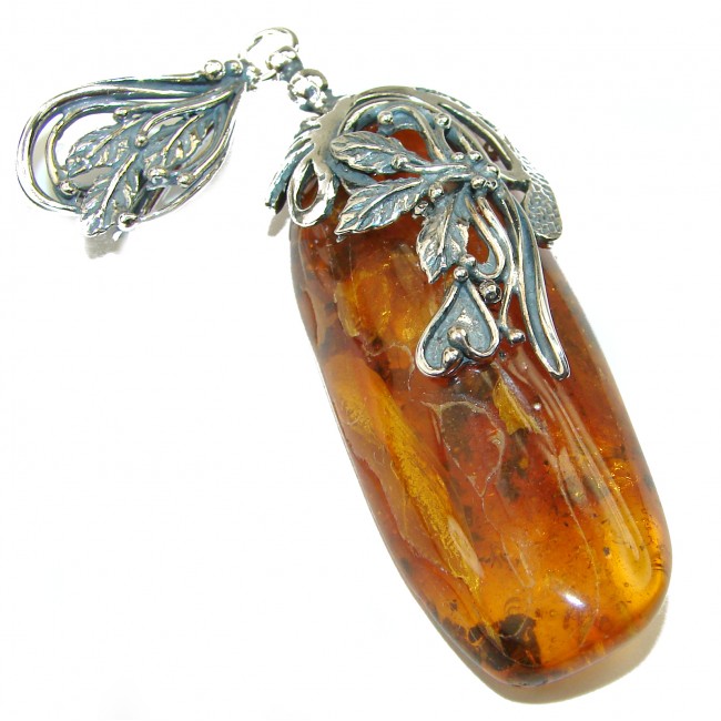Huge Authentic Golden Baltic Amber .925 Sterling Silver handmade Pendant