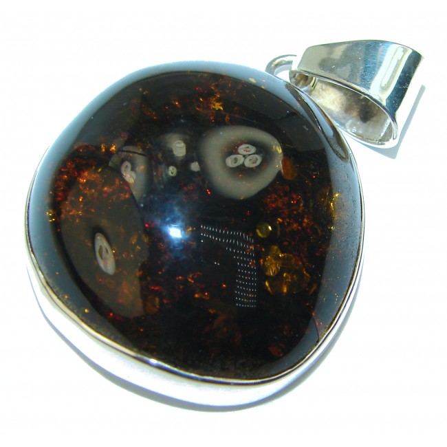 Huge Cognac Baltic Amber .925 Sterling Silver handmade Pendant