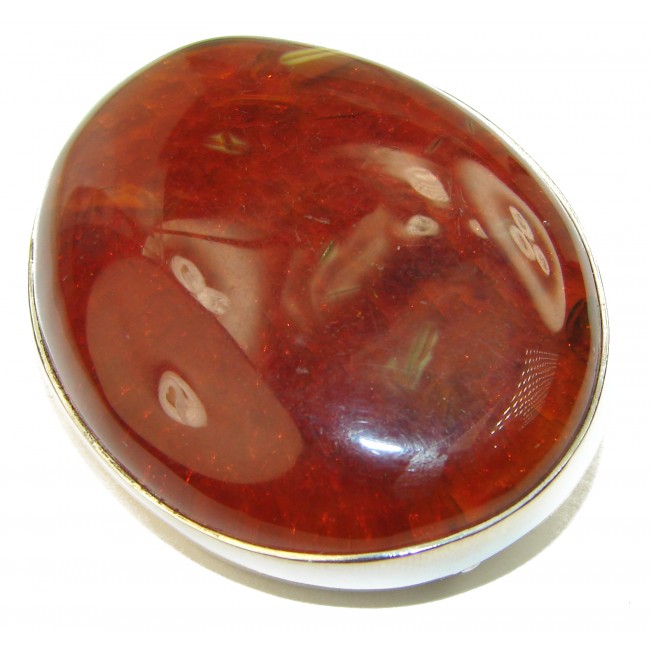 Huge Baltic Polish Amber .925 Sterling Silver handcrafted Brooch