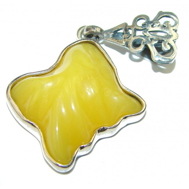 Butterscotch carved Baltic Amber .925 Sterling Silver handmade Pendant