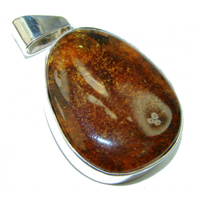 Huge Cognac Baltic Amber .925 Sterling Silver handmade Pendant