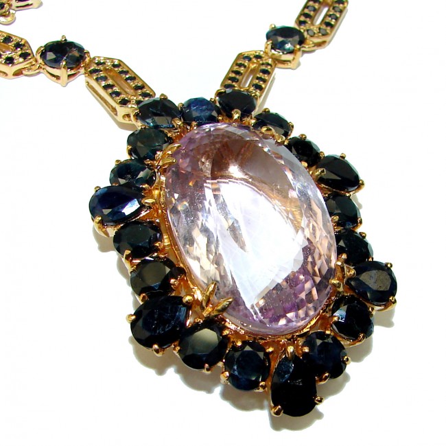 Exquisite Beauty authentic Amethyst Sapphire 14K Gold over .925 Sterling Silver handcrafted necklace