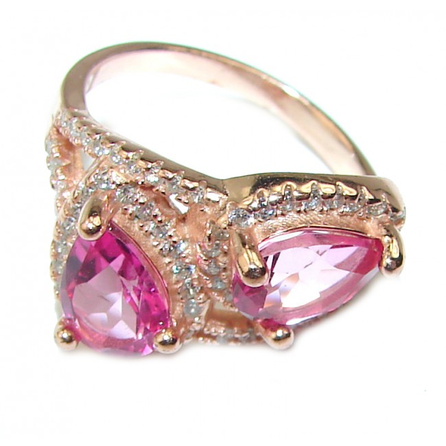 Incredible Pink Topaz 14K Gold over .925 Silver handcrafted Cocktail Ring s. 7 3/4