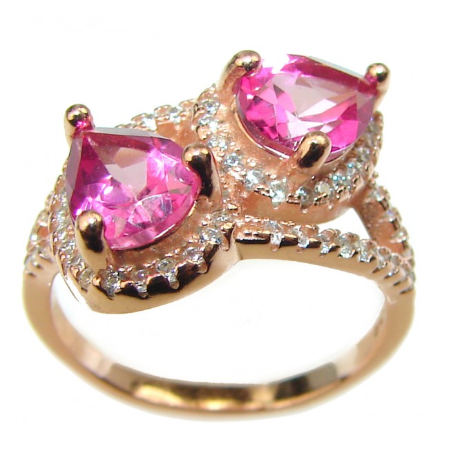 Incredible Pink Topaz 14K Gold over .925 Silver handcrafted Cocktail Ring s. 7 3/4