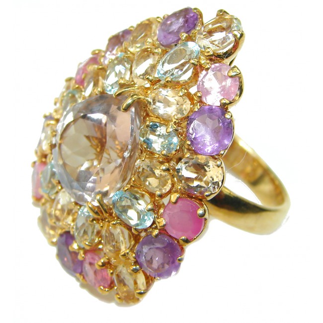 Spectacular 35.5 carat Amethyst Gold over .925 Sterling Silver Handcrafted Ring size 8 1/2