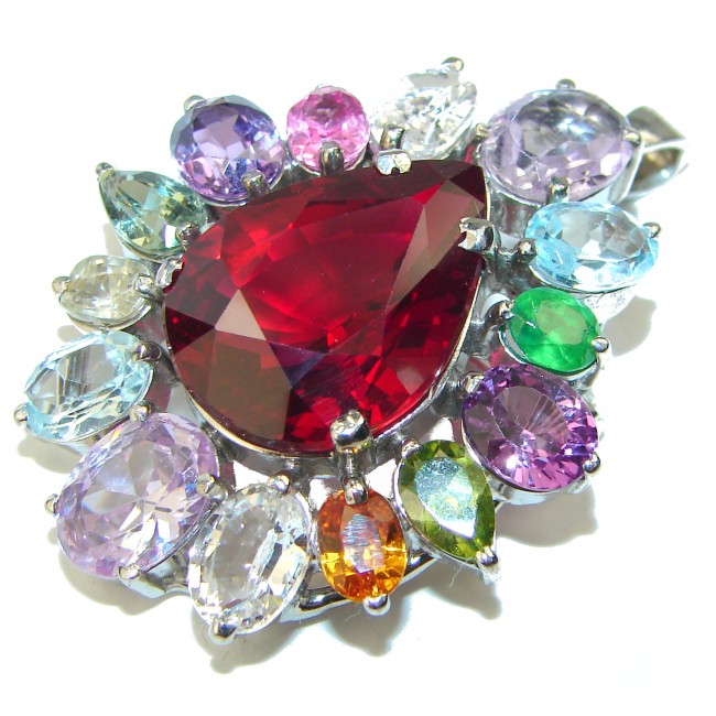 Incredible Authentic Red Topaz .925 Sterling Silver handmade pendant brooch