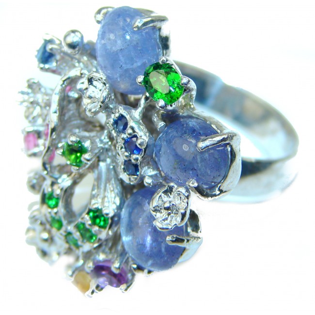 Incredible authentic Tanzanite .925 Sterling Silver handmade large Ring size 8 1/2