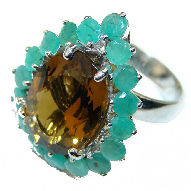 Large Champagne Topaz Emerald .925 Sterling Silver Ring size 6 1/4