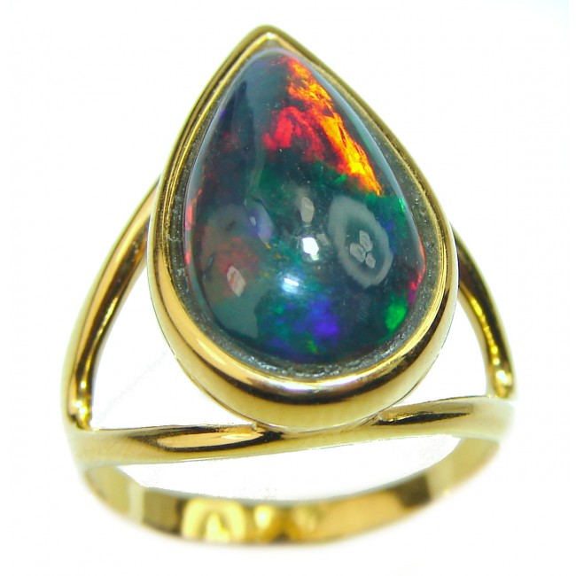 A Magic Energy Genuine Black Opal 18K Gold over .925 Sterling Silver handmade Ring size 6
