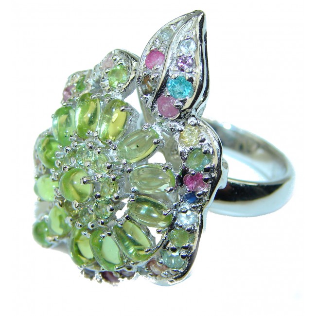 Green Fantasy Peridot Sapphire .925 Sterling Silver handmade ring size 7 3/4
