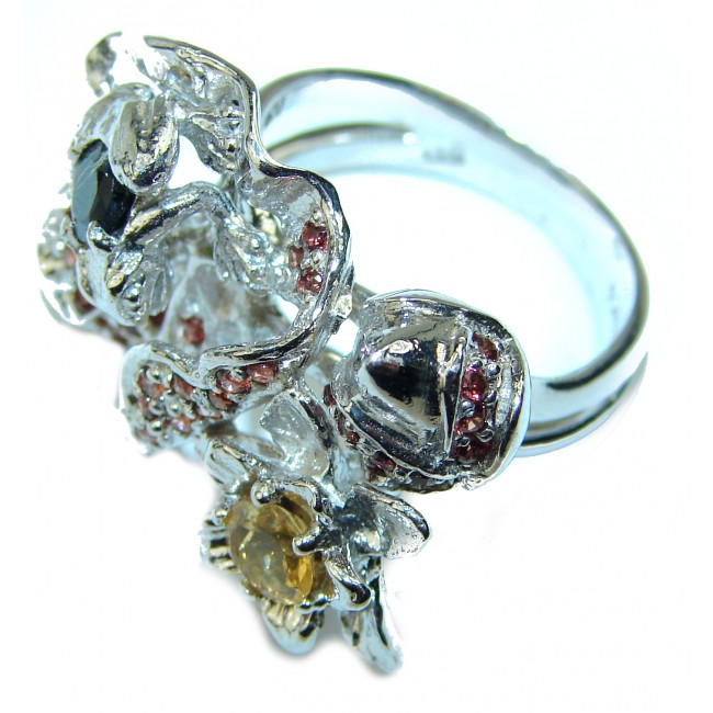 Spectacular 11.5 carat multigems .925 Sterling Silver Handcrafted Ring size 8 1/2