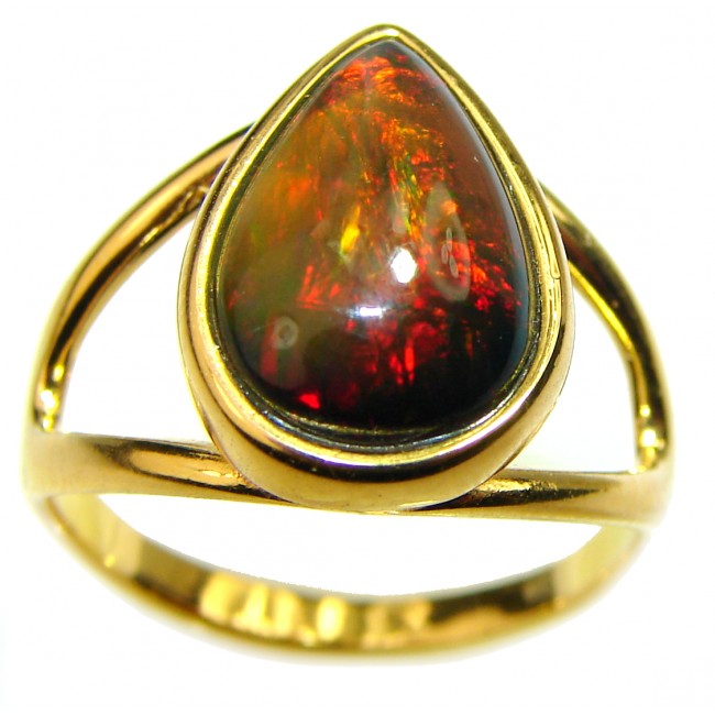 A Magic Energy Genuine Black Opal 18K Gold over .925 Sterling Silver handmade Ring size 6 1/2