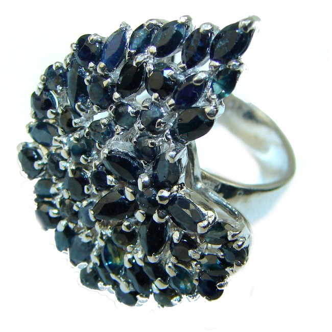 Dark Cobalt Miracle Authentic Sapphire .925 Sterling Silver Large handcrafted Ring size 7