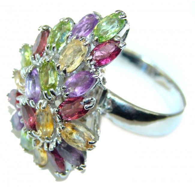 Spectacular 17.5 carat multigems .925 Sterling Silver Handcrafted Ring size 8