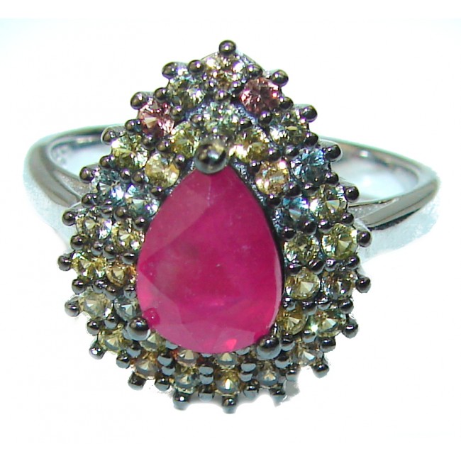 Fancy Authentic Ruby MULTICOLOR Sapphire .925 Sterling Silver Ring size 8