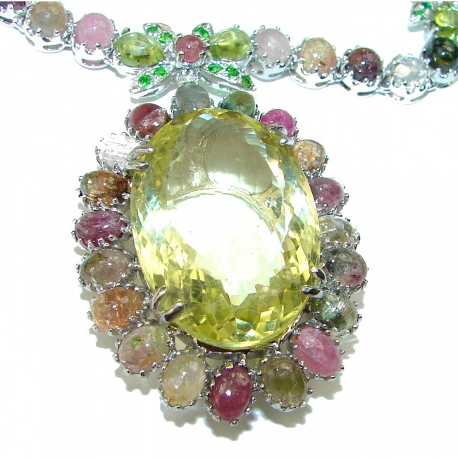 English Daisy 65.5 grams authentic Lemon Quartz .925 Sterling Silver handcrafted necklace