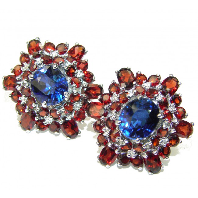 Perfect Blue London Blue Topaz Garnet .925 Sterling Silver handcrafted earrings