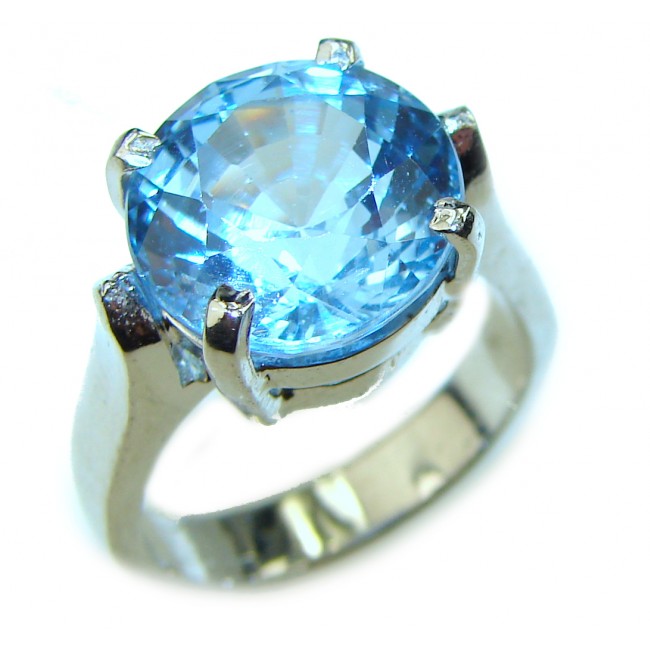 12.5 carat Swiss Blue Topaz .925 Sterling Silver handmade Ring size 5 3/4