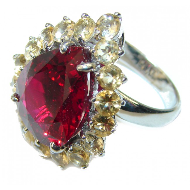 Deep Red Ruby Citrine .925 Sterling Silver handcrafted Ring size 6