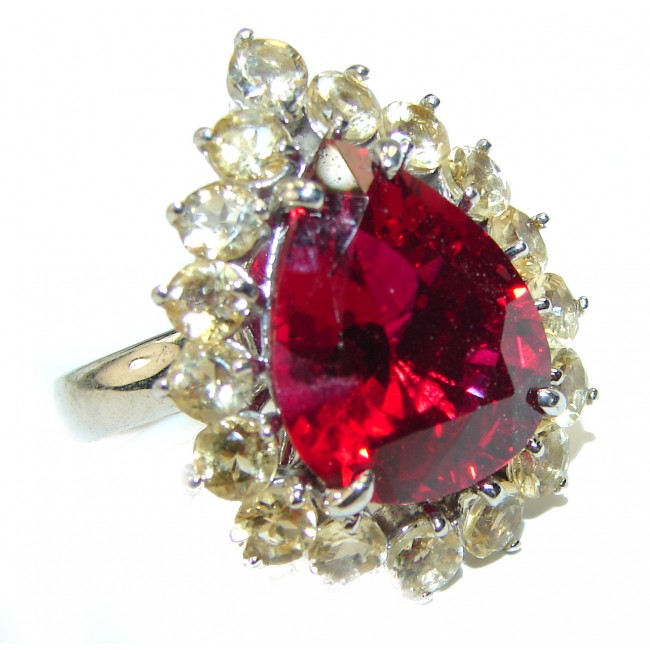 Deep Red Ruby Citrine .925 Sterling Silver handcrafted Ring size 6