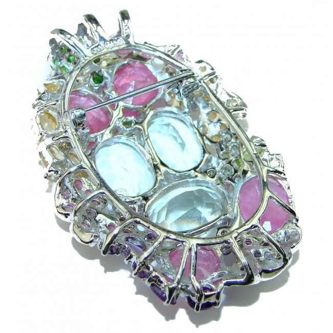 Incredible Green Amethyst Ruby .925 Sterling Silver handcrafted Large pendant - brooch