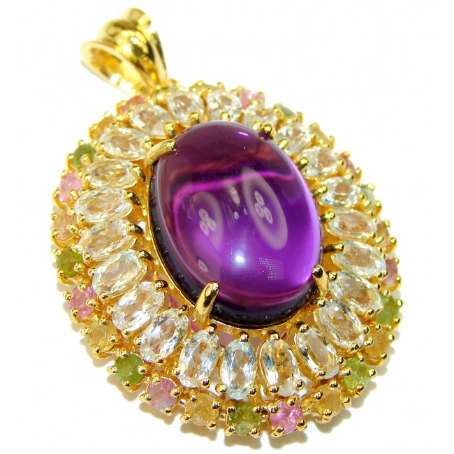 Deluxe Amethyst handmade Pendant in Vermeil yellow Gold Over .925 Sterling Silver