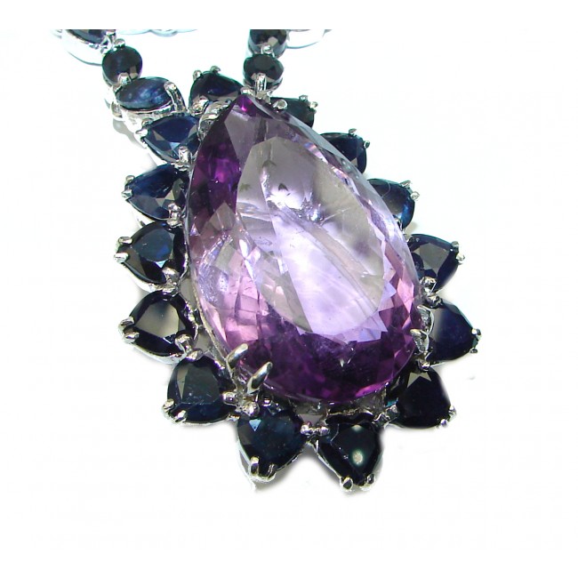 Exquisite Beauty authentic Amethyst Sapphire .925 Sterling Silver handcrafted necklace