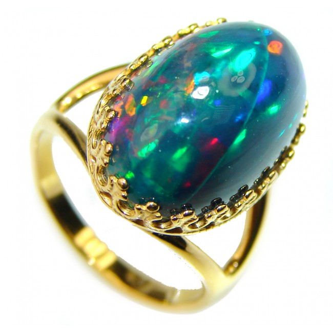 A COSMIC POWER Genuine 11.2 carat Black Opal 18K Gold over .925 Sterling Silver handmade Ring size 6 1/4