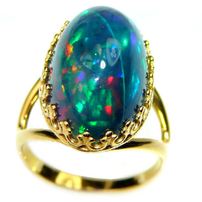 A COSMIC POWER Genuine 11.2 carat Black Opal 18K Gold over .925 Sterling Silver handmade Ring size 6 1/4