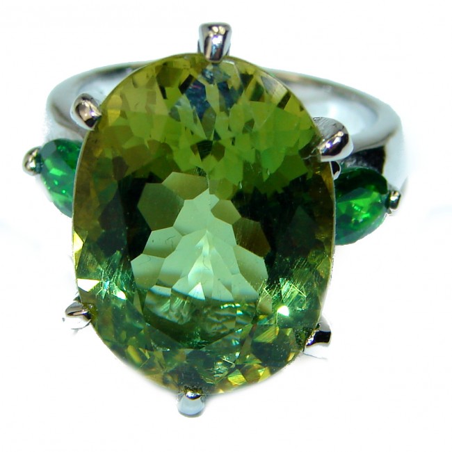 Adeline 25.5 carat Green Topaz .925 Sterling Silver handcrafted ring s. 6 1/2