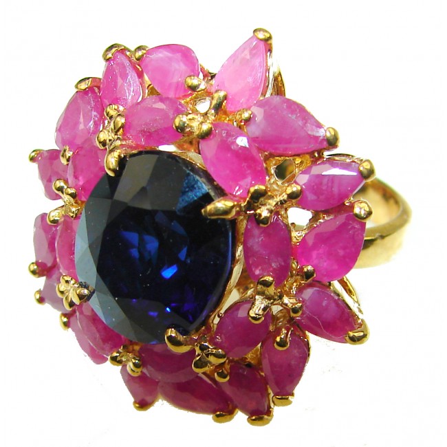 Pure Perfection London Blue Topaz Ruby 14K Gold over .925 Sterling Silver handcrafted ring size 6 3/4