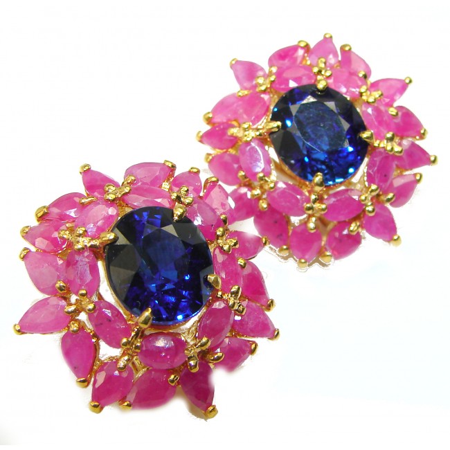Pure Perfection London Blue Topaz Ruby 14K Gold over .925 Sterling Silver handcrafted earrings