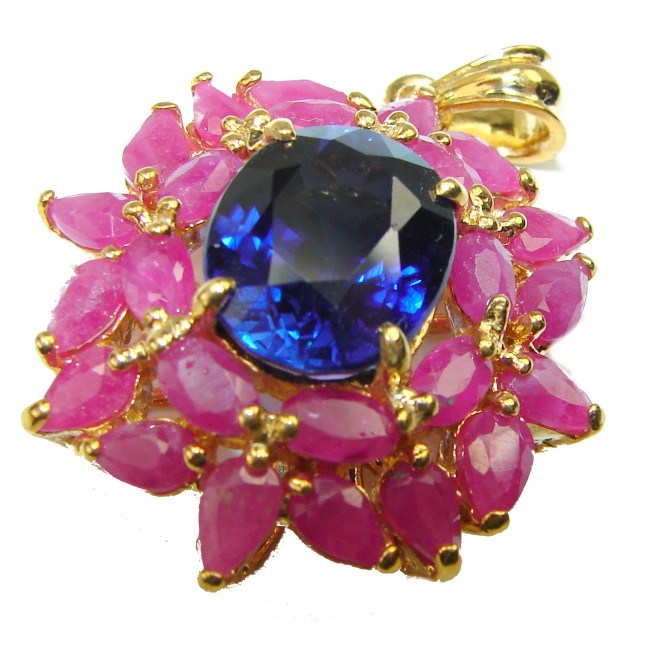 Pure Perfection London Blue Topaz Ruby 14K Gold over . .925 Sterling Silver handmade Pendant