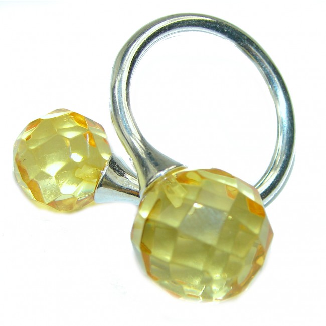 Modern Concept Natural faceted Baltic Amber .925 Sterling Silver ring s. 7 1/2