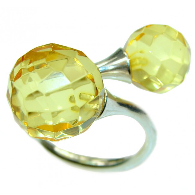 Modern Concept Natural faceted Baltic Amber .925 Sterling Silver ring s. 7 1/2