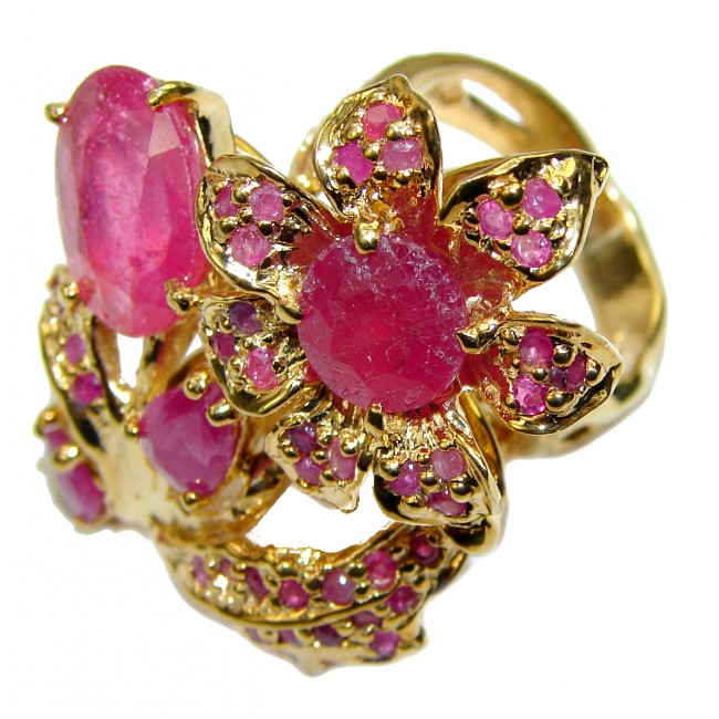 Rose Garden authentic Ruby 18K Gold over .925 Sterling Silver handcrafted ring size 6