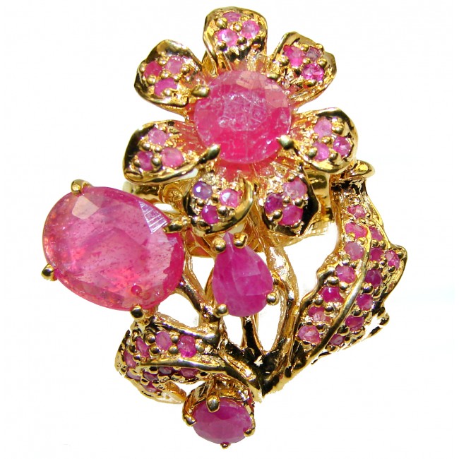 Rose Garden authentic Ruby 18K Gold over .925 Sterling Silver handcrafted ring size 6