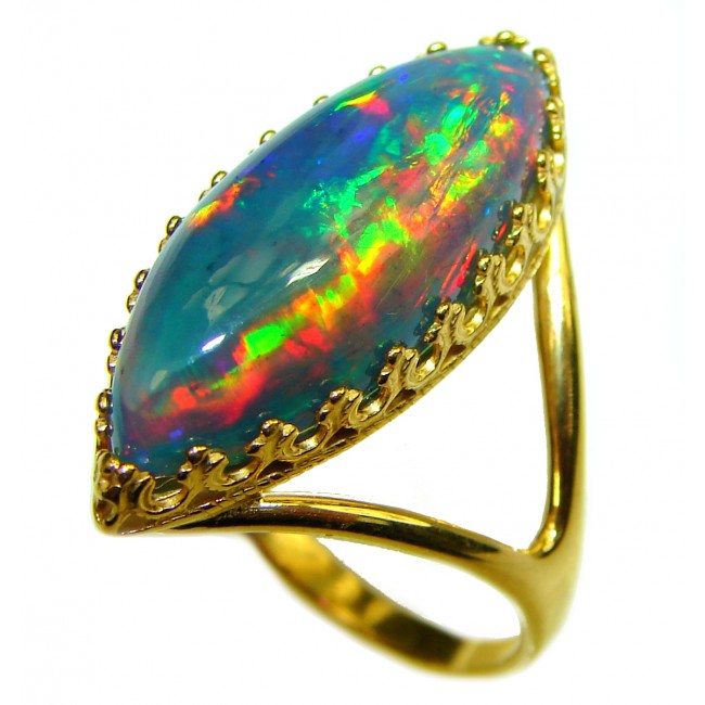 A Magic Energy Genuine Black Opal 18K Gold over .925 Sterling Silver handmade Ring size 8