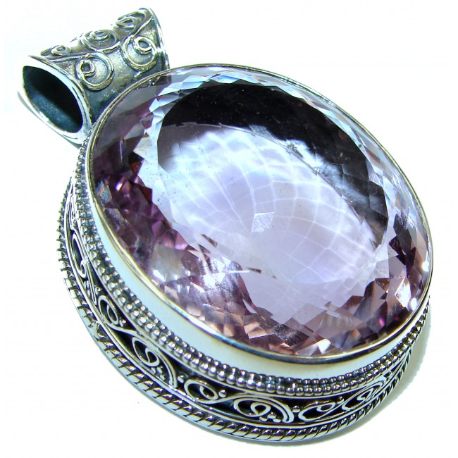Vintage Design 58 carat Pink Amethyst .925 Sterling Silver handcrafted Pendant