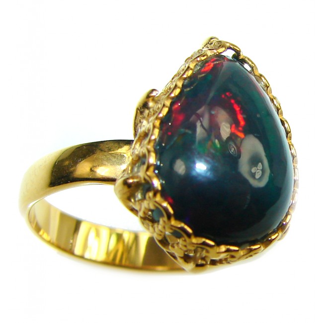 A COSMIC POWER Genuine Black Opal 18K Gold over .925 Sterling Silver handmade Ring size 5 3/4