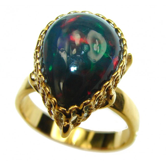 A COSMIC POWER Genuine Black Opal 18K Gold over .925 Sterling Silver handmade Ring size 5 3/4