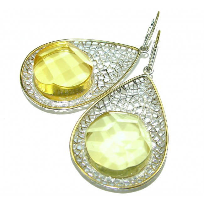 Modern Design Baltic Polish Amber 18K Gold over .925 Sterling Silver earrings