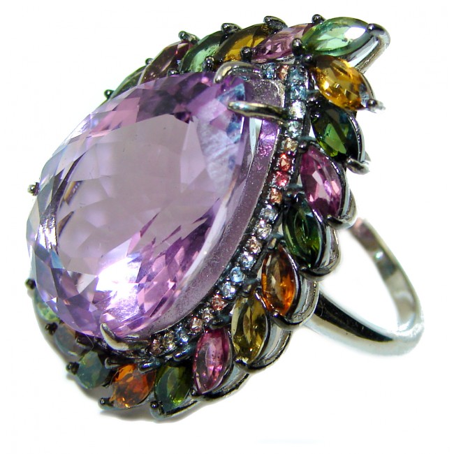 Spectacular 45.5 carat Amethyst Tourmaline .925 Sterling Silver Handcrafted Large Ring size 9